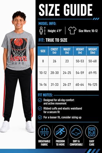 Image of Pro Athlete Boys Pants Set - 3 Piece Active Short Sleeve Graphic Tees Athletic Shorts and Jogger Sweatpants for Boys
