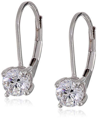 Platinum Plated Sterling Silver Lever back Earrings set with Round Swarovski Zirconia (1 cttw)