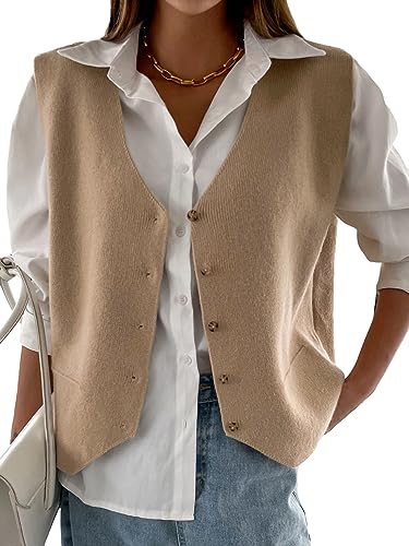 Verdusa Women's Sleeveless Button Front Old Money Knit Sweater Vest