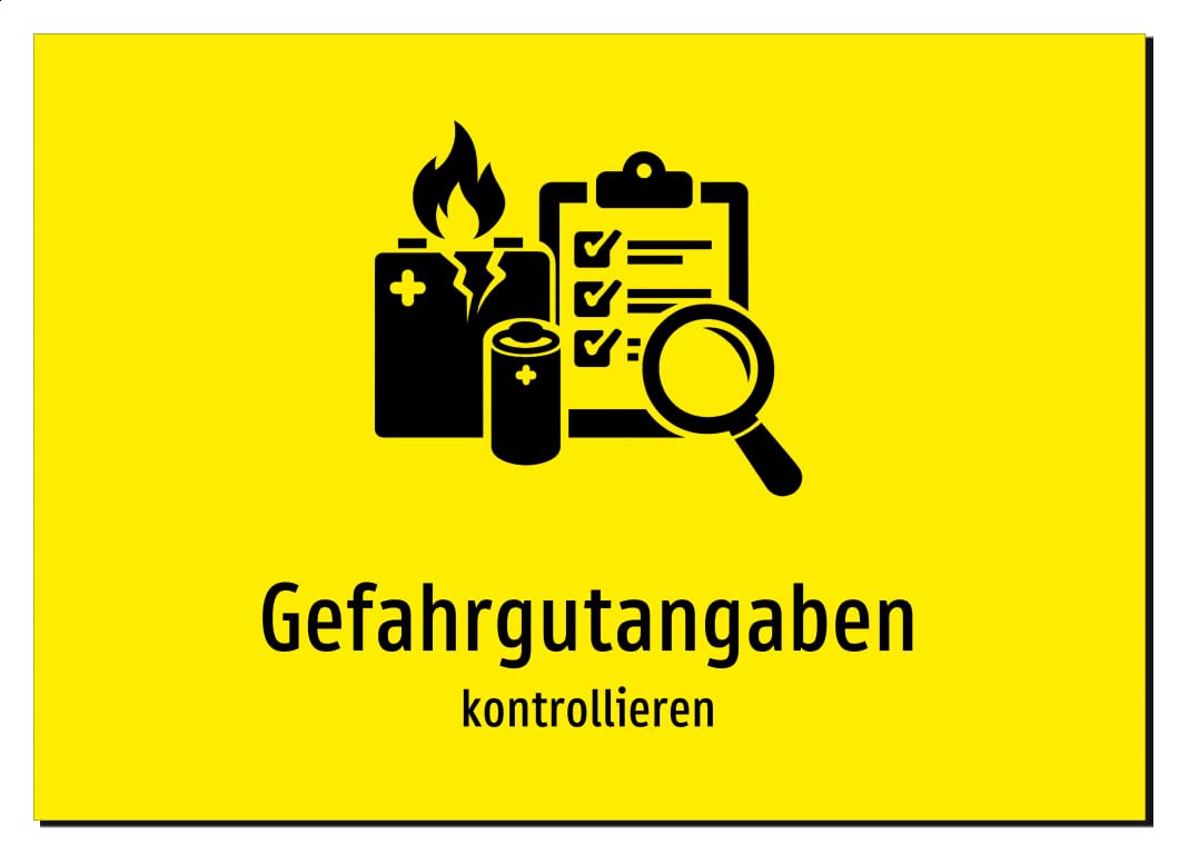 37016-DE-S-06 | Gefahrgutangaben - kontrollieren | Aluminiumschild A5, 210 x 148mm | mit Symbolgrafik und Text