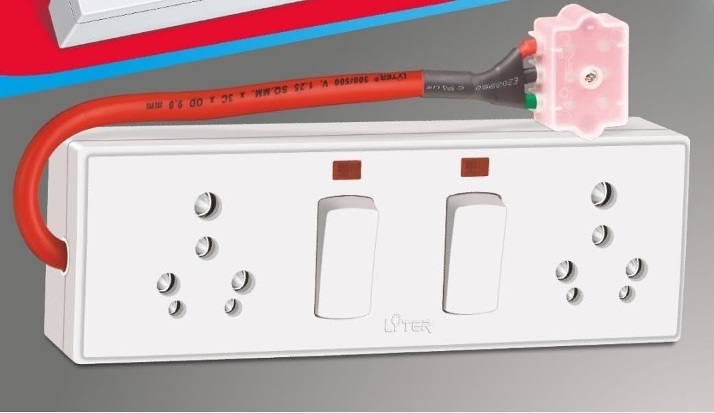16A Dual Socket Extension Board with 2 Switches and Indicator Lights, White, Pre-Wired-image-42