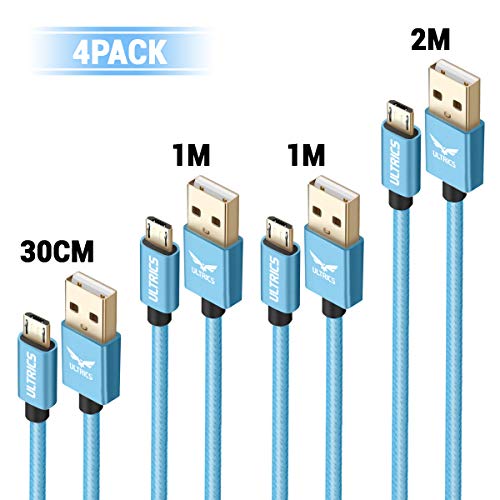 LoveSelfy Cable Micro USB, (4pack 1M + 1M + 2M + 30CM) Trenzado de Nylon Cable USB Cable Carga Rápida y Sincronizació Compatible con Android, Samsung Galaxy S7/ S6/ S5, LG, Nexus, Nokia, PS4 (Azul)