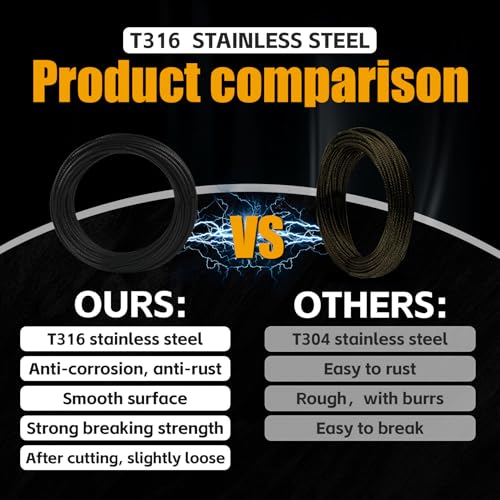 1200FT 1/8" Stainless Steel Cable Black 7x7 Strands Aircraft Cable T316 Wire Rope with Cable Cutter 1800lbs Breaking Strength for Deck Cable Railing, Stair, Fence, DIY Balustrades by Uyenseoy - Image 6