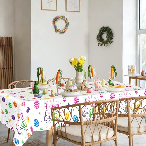 Image of QZYL 12 Pack Easter Tablecloths Rectangular, 54 inch x 108 inch Disposable Easter Tablecloth Easter Decorations, Plastic Eggs Bunny Spring Tablecloth, Easter Table Cloth for Picnic Party Decorations Supplies