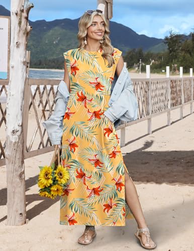 Image of Zeagoo Summer Dresses for Women 2026 Long Maxi Sundresses Loose Split Wrinkle-Free Beach Travel Vacation Clothes