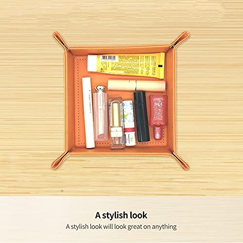 Image of YAPISHI Key Dish Bowl for Men, Entryway Catchall Holder Bedside Table Valet Tray for Pocket Stuff, PU Leather Nightstand Organizer for Dice /Coins /Wallet /Watch /Rings /Sunglasses, Dresser /Coffee Table