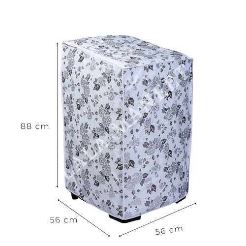 Image of Top Load Washing Machine Cover Pvc Suitable For - Lg-6Kg, 6.2Kg, 6.5Kg, 7Kg and 7.5Kg |Half White & Grey - Size: 56X56X88Cm
