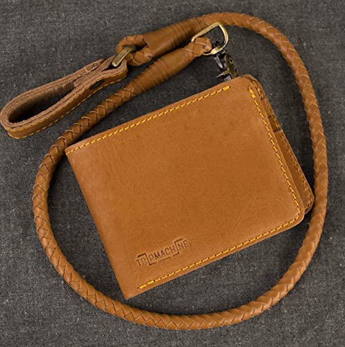 Trip Machine Company Bifold Motorcycle/Biker Genuine Leather Wallet with Braided Chain - Vintage Tan "Trigger"3