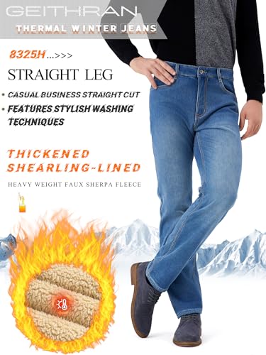 Men's Sherpa Fleece Lined Jeans Winter Thermal Pants with Stretch Denim Business Casual Straight2