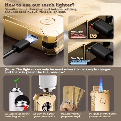 Encendedor soplete 5 en 1 con llama doble y estuche dorado miniatura 5