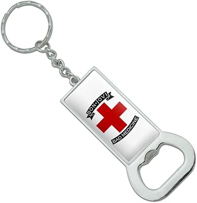 GRAPHICS & MORE Bon Jovi Bad Medicine Keychain Rectangle Chrome Plated Metal Bottle Cap Opener