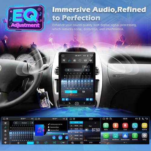 Image of Vertical Single Din Car Stereo, 10.4 Inch Rotatable Touch Screen Radio with Wireless Carplay & Android Auto, Support Backup Cam /GPS /Bluetooth /FM /RDS /Mirror Link /SWC /EQ
