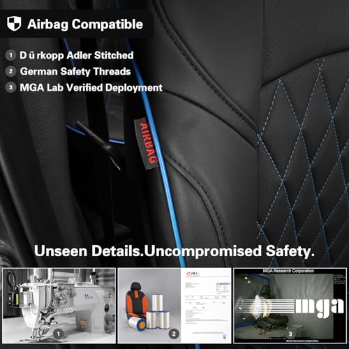 Image of EKR Rav4 Seat Covers Custom Fit for Toyota Rav4 (Hybrid) SE /XSE 2026, Car Seat Cover Full Set for SUV,Factory-Style Upgrade, Easy-Wipe Protection,Faux Leather(Black with Blue Piping)