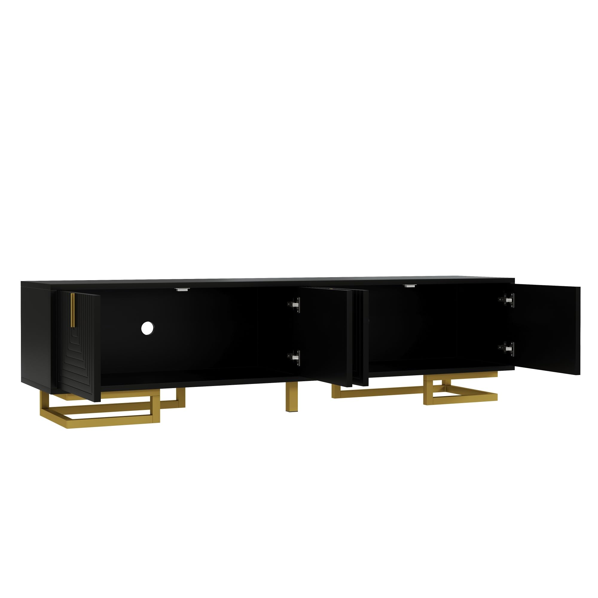 TV-Schrank,Lowboard mit strukturierten Türen,TV-Möbel,Goldene Griffe und Goldene Beine 40x160cm (Schwarz)