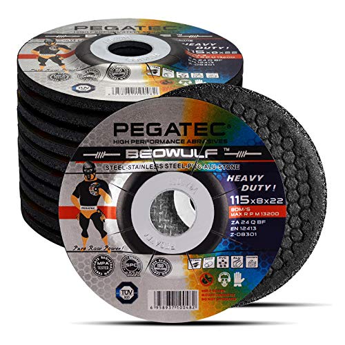 PEGATEC Grinding Wheels 10 Pack, 4-1/2 x 0.32 x 7/8 Inch Depressed Center Metal Grinding Wheels for Angle Grinders, General Purpose Metal Grinding Discs, Aggressive Grinding for Metal