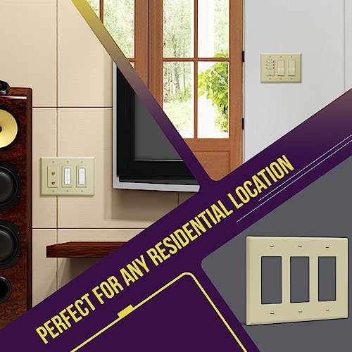Image of ENERLITES Decorator Light Switch or Receptacle Outlet Wall Plate, 3-Gang 4.88 inch x 6.77 inch, Gloss Finish, Mid-Size, Polycarbonate Thermoplastic, UL Listed, 8833M-I, Ivory