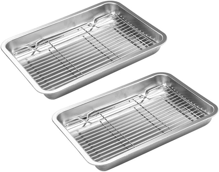 2 Set Broiler Pan Roaster Pan Baking Pan with Rack for Hams Chickens 12.6"* 8.6"*1.7"