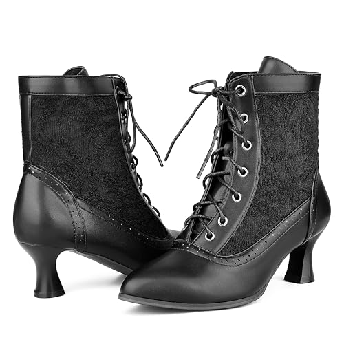 Women Victorian Lace Ankle Boots Wedding Bridal Booties Vintage Costume Kitten Heel Boots2