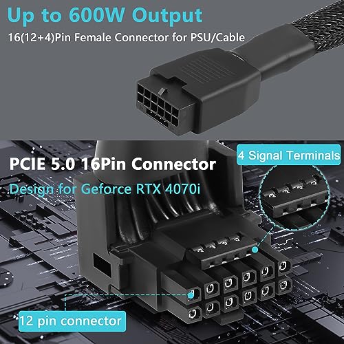 GELRHONR 12VHPWR ATX3.0 PCI-E 5.0 Power Modular Cable 90 Degree 16Pin (12+4) Male to Female Extension Cable for RTX 4070 4080 4090 4070Ti 4080Ti Graphic Card GPU-5.3in (Type A) - Image 3