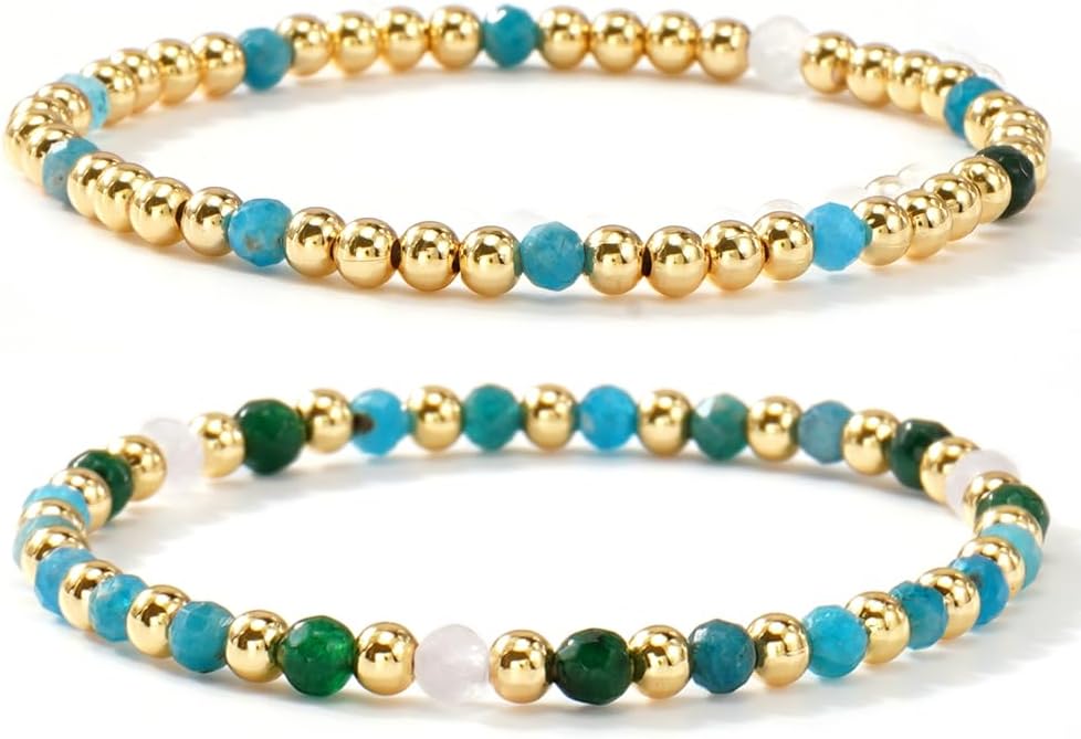 14K Gold Plated Stackable Seed Beaded Bracelets Set Women Luxurious Trendy Nature Gemstones Stretch Friendship Gift