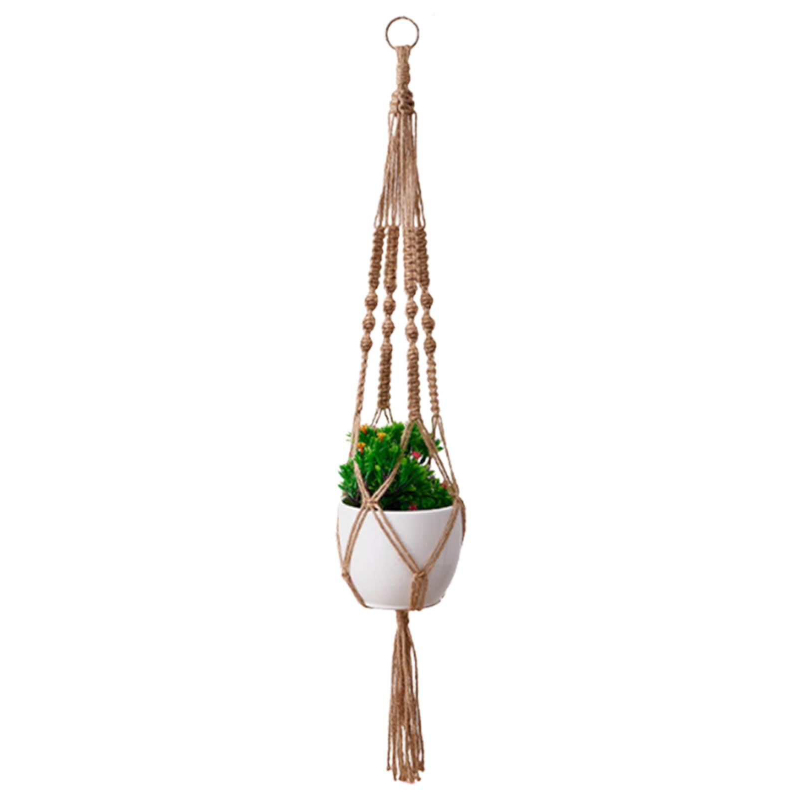 Macrame Plant Hanger with Tassels Woven Hemp Rope Flower Pot Baskets Hanging Net (Pots Not Included) for Indoor Outdoor Garden Balcony (Jute 90cm)