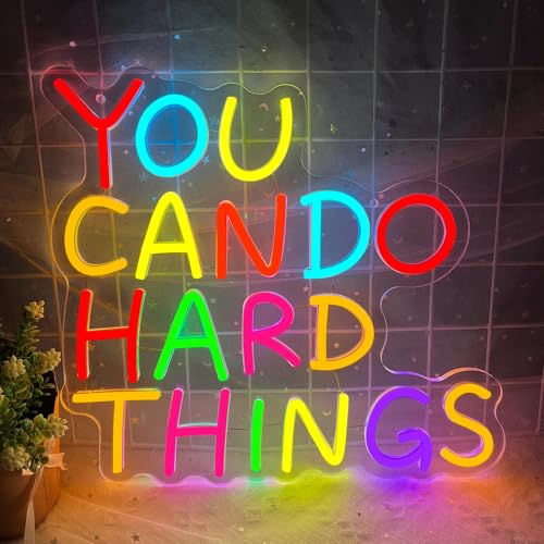 Image of You Can Do Hard Things Neon Sign,Motivational LED Signs for Wall Decor,USB Powered Dimmable Neon Light for Classroom Office Library Kids Wall Art Bedroom Game Room Birthday Party Backdrop Decoration