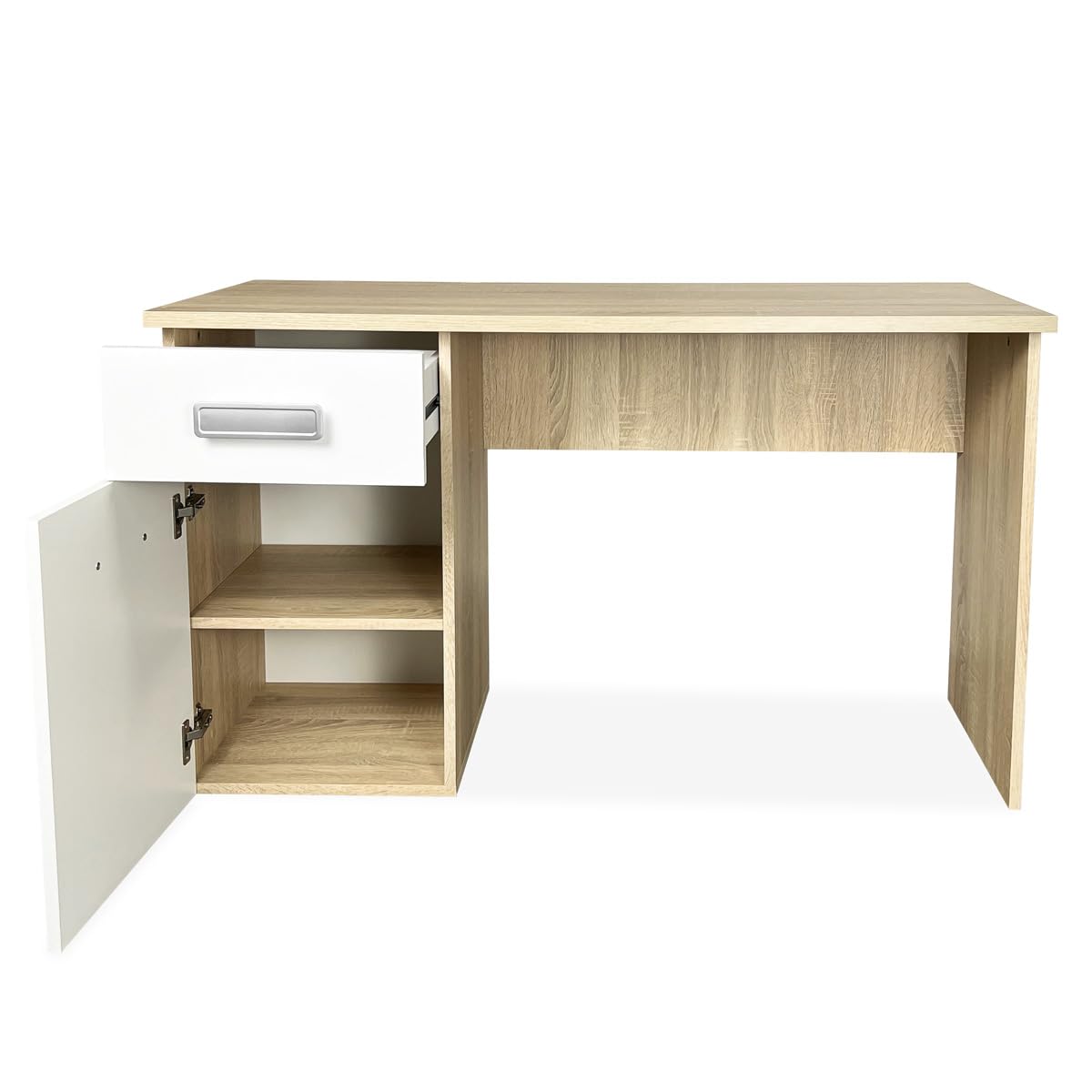 amuéblate Online - Escritorio Mesa de Estudio, Modelo Nico, Mesas para Ordenador, Acabado en Blanco y Cambria, Práctica y Funcional, Medidas: 120 cm (Ancho) x 50 cm (Fondo) x 71 cm (Alto)