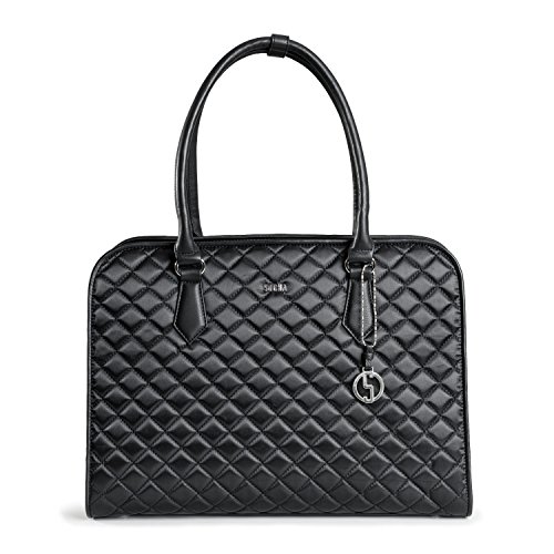 SOCHA Laptoptasche Damen 15.6 Zoll – Black Diamond – elegante Business Tasche mit herausnehmbaren Laptopfach – mit Steppung, Geheimfächern & Trolley-Schlaufe