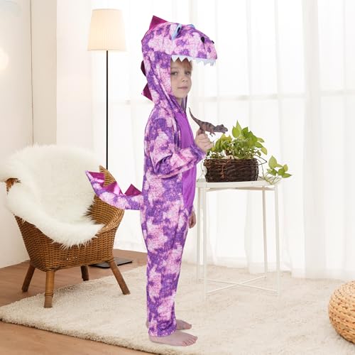Sincere Party Pink Purple Sublimation Print T-Rex Dinosaur Costume for Little Boys and Girls Dinosaur Oneise with T-Rex Statue Toy for 2-3 years - Image 3