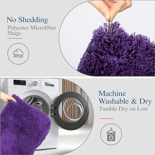Walensee Bathroom Rug Non Slip Bath Mat for Bathroom (16 x 24, Dark Purple) Water Absorbent Soft Microfiber Shaggy Bathroom Mat Machine Washable Bath Rug for Bathroom Thick Plush Rugs for Shower - 3