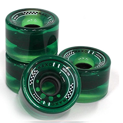 Maxofit Roues de longboard Vert transparent Diamètre 76 mm Dureté 78A Roulettes de rechange pour débutants, avancés et professionnels
