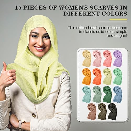 Janmercy 15 Pieces Hijab Scarfs for Women All Seasons Muslim Head Scarf Long Stylish Soft Wrap Shawl, 15 Color4