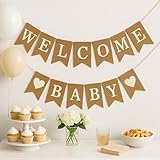 Shimmer Anna Shine Welcome Baby Burlap Banner for Baby Shower Decorations and Gender Reveal Party