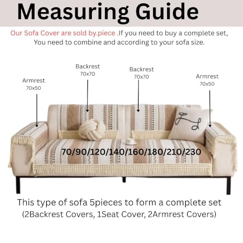 Image of HOMETHREADS Innovative European Premium Style Anti Slip Cotton Sofa Cover Mat with PVC Backing for Non-Slip Comfort (Beige, 3 Seater Small | 70x160cm)