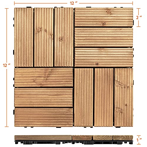 Yaheetech Patio Tiles Wooden Interlocking Deck Tiles 27Pcs Garden Floor 12"X12"Indoor Outdoor Composite Decking For Porch Poolside Balcony Backyard1 Sq. Ft/Piece, Natural Wood #TOP3