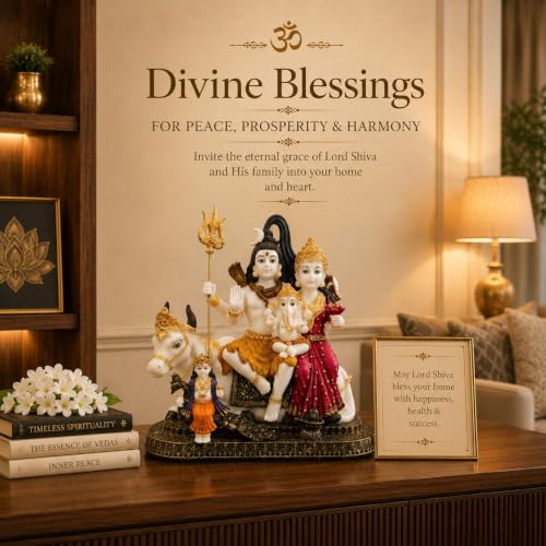 Image of ARMONIA Premium 14 Inch Shiva Parvati Ganesh Idol Shiv Parivar Murti Statue | Polystone Mahadev with Golden Detailing | Best for Pooja, Mandir, Wedding & Housewarming Gift (Including Cleaning Cloth)