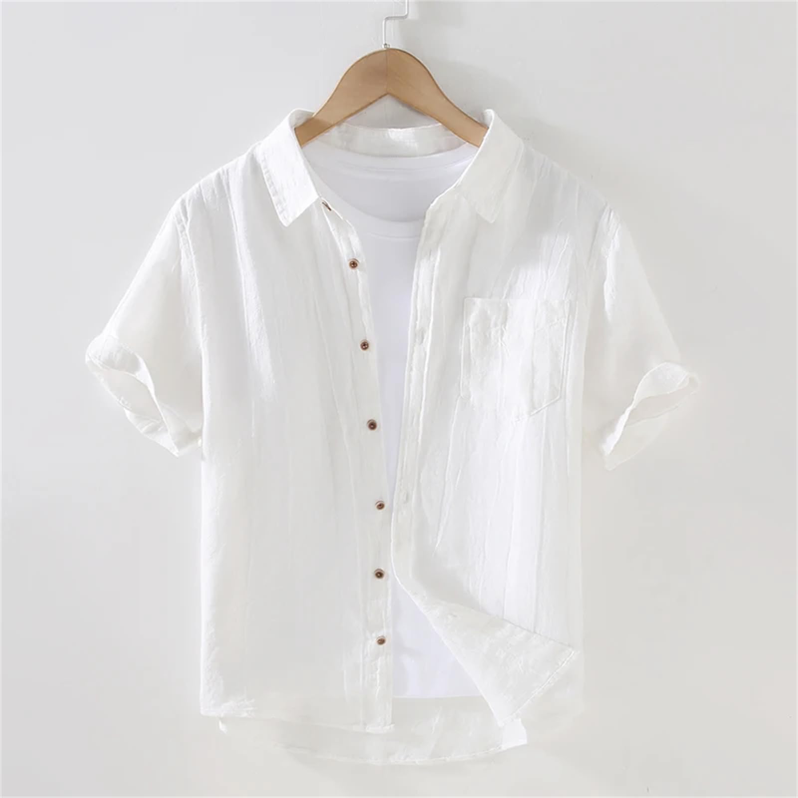 Camicia monopetto da uomo in tessuto di lino leggero con risvolto e risvolto alla moda giovanile