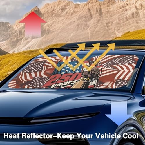 Image of Car Windshield Sun Shade for Trucks SUV Universal 250th Anniversary USA Flag Vehicle Accessories Foldable UV Ray Sun Visor Protector Sunshade to Keep Your Vehicle Cool