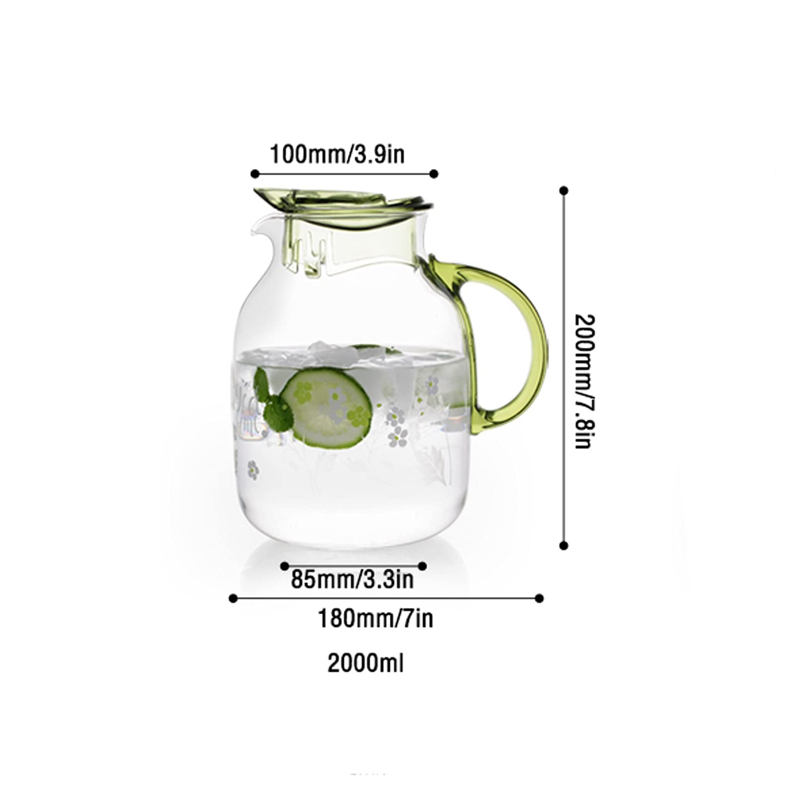 Jarras Agua Jarra de agua fría de vidrio con mango anti-escaldado Jarra de gran capacidad for el hogar Tetera resistente a la alta temperatura (50.7/67.6 oz) Jarra de Té Helado(Size:L)