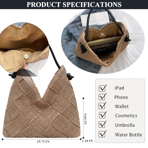 Bolso playero de mujer estilo hobo tejido en paja miniatura 4