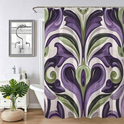 Rideau de douche 150x170cm violet imperméable en tissu rétro