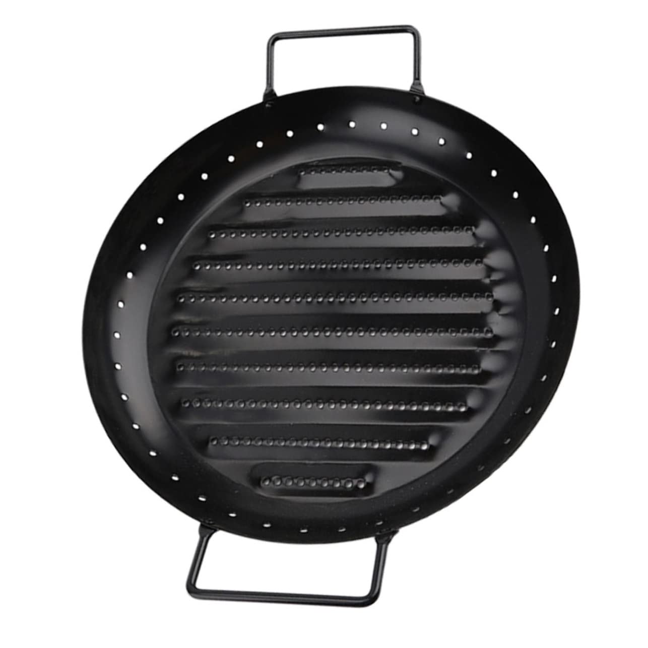 BESPORTBLE Carbon Steel Outdoor Grilling Pan Round Home Bbq Pans 2 Handles Easy-clean Roasting Tool for Bbq Vegetables Meats