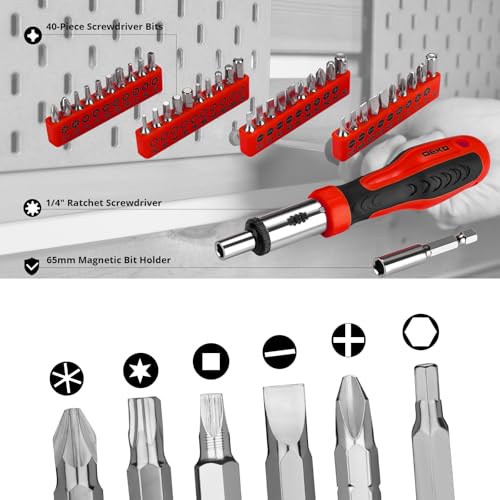 DEKOPRO Tool Set:228 Piece Home Tool Kit, Household Basic Repair Tool Set Comes with Plastic Storage Case, Socket Wrench Set for Car-Red