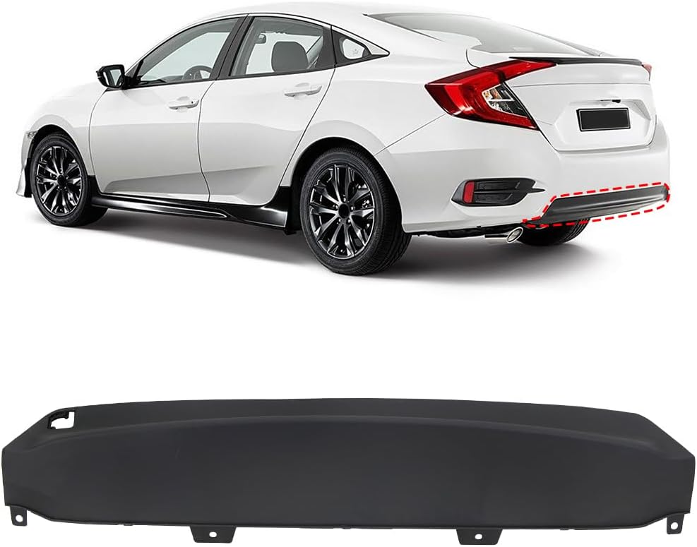 71502TBAA00 Rear Bumper Valance Black Compatible with Honda Civic 2016 2017 2018 1.5L 2.0L DX LX EX EX-L Touring Sedan 4-Door Replaces HO1195110 Plastic Bumper Cover Garnish