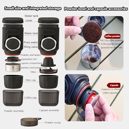 Cafetera portátil de mano 2 en 1 con tanque de 100 mL miniatura 6
