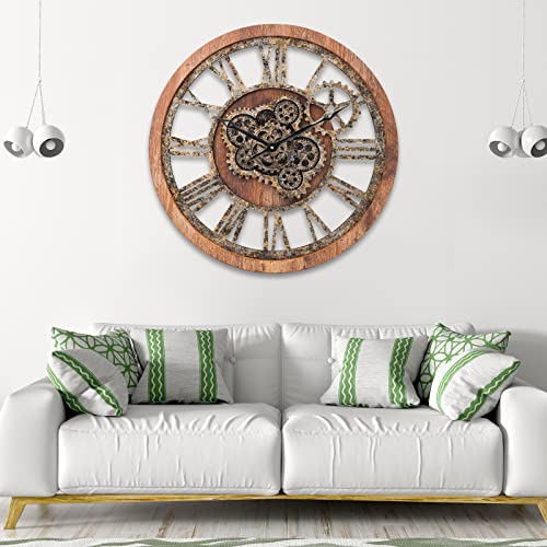 Hoibai Wall Clock 24 Inch Large Clocks For Living Room Decor With Moving Gears Vintage Industrial Steampunk Farmhouse Big Clock For Home Kitchen Bedroom Office #TOP2
