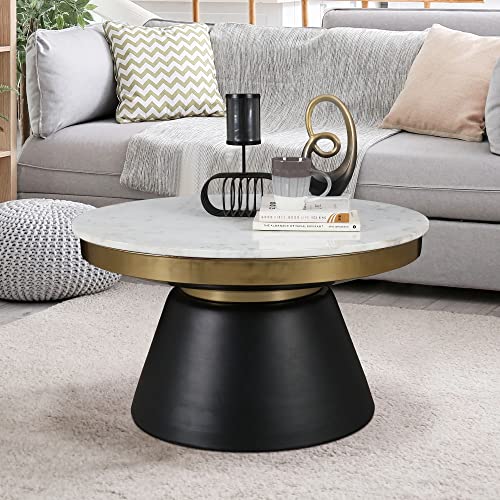 Image of HomeTown Chelsea Marble & Iron Center Table in White, Black & Gold Colour