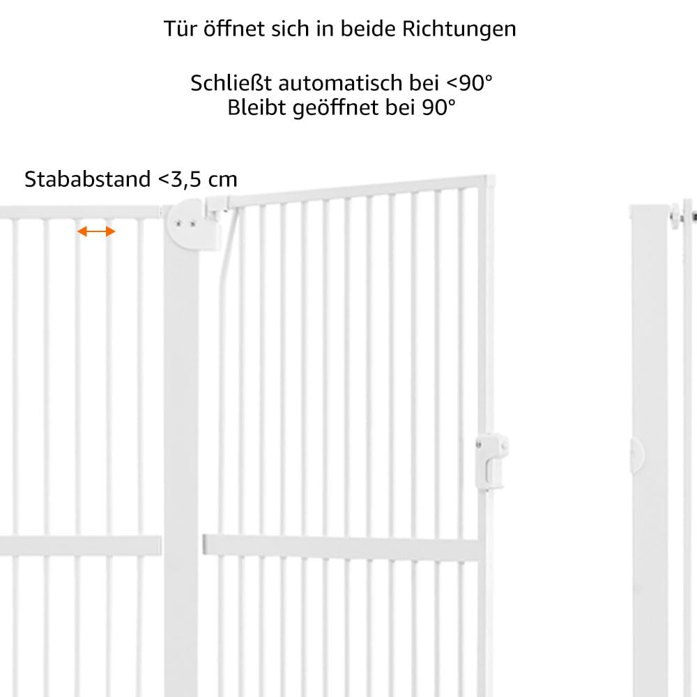 unipaws 142 cm hohes Türschutzgitter ohne Bohren – Druckmontiertes Hundegitter & Türgitter für Katzen, Treppengitter für Türrahmen und Innenbereiche, 95–105 cm breit, Weiß
