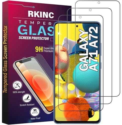 RKINC Screen Protector [3-Pack] for Samsung Galaxy A71 (4G/5G) / A72 (4G/5G) / A73 (5G) Tempered Glass Film Screen Protector 0.33mm [Bubble-Free][Anti-Scratch][Anti-Shatter]