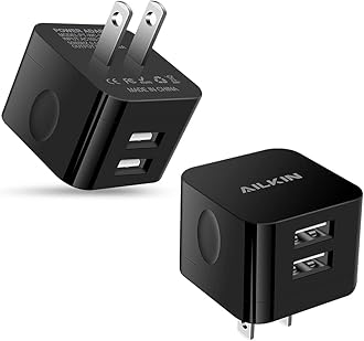 2Pack USB Wall Chargers, 2.4A Dual Port Fast Charger Block Square Flat Power AC Adapter Phone Brick Charging Station for iPhone, Samsung Galaxy, LG Stylo, Google Pixel, USB Plug House Hold Box Cube
